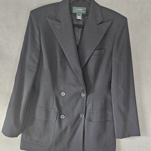 Vintage Ralph Lauren Green Label Women Blazer Jacket 12 Black Wool Double Button